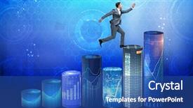  Presentation with bar - Presentation consisting of businessman jumping over bar charts background and a ocean colored foreground