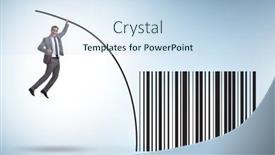  Presentation with pole - Presentation theme enhanced with businessman-jumping-over-bar-code background and a sky blue colored foreground