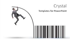  Presentation with pole - Presentation design with businessman-jumping-over-bar-code background and a white colored foreground