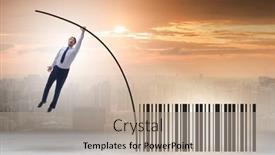  Presentation with code - Slide deck featuring businessman-jumping-over-bar-code background and a mint green colored foreground