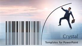  Presentation with pole - Presentation enhanced with businessman-jumping-over-bar-code background and a light blue colored foreground