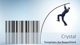  Presentation with code - PPT layouts featuring businessman-jumping-over-bar-code background and a sky blue colored foreground