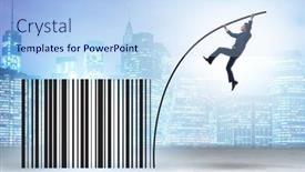  Presentation with pole - PPT theme consisting of businessman-jumping-over-bar-code background and a light blue colored foreground