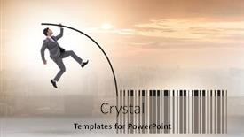  Presentation with pole - Theme enhanced with businessman-jumping-over-bar-code background and a light gray colored foreground