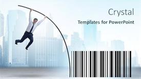  Presentation with pole - Slides with businessman-jumping-over-bar-code background and a sky blue colored foreground