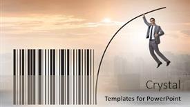  Presentation with pole - Presentation featuring businessman-jumping-over-bar-code background and a mint green colored foreground