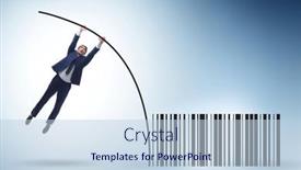 Presentation with pole - PPT theme having businessman-jumping-over-bar-code background and a light blue colored foreground