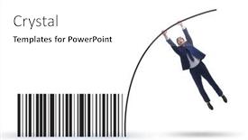  Presentation with pole - Presentation theme enhanced with businessman-jumping-over-bar-code background and a white colored foreground