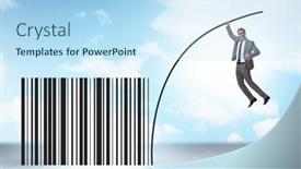  Presentation with code - Slide deck consisting of businessman-jumping-over-bar-code background and a light blue colored foreground