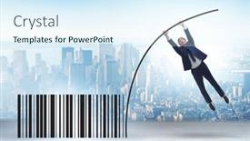  Presentation with pole - Slide set enhanced with businessman-jumping-over-bar-code background and a sky blue colored foreground
