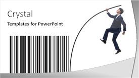  Presentation with pole - PPT layouts with businessman-jumping-over-bar-code background and a white colored foreground