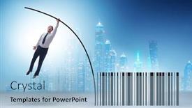  Presentation with pole - Theme having businessman-jumping-over-bar-code background and a light blue colored foreground
