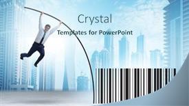  Presentation with pole - Presentation design featuring businessman-jumping-over-bar-code background and a  colored foreground