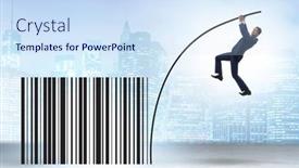  Presentation with pole - Slide deck consisting of businessman-jumping-over-bar-code background and a sky blue colored foreground