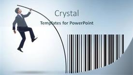  Presentation with pole - Presentation having businessman-jumping-over-bar-code background and a sky blue colored foreground