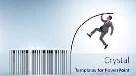  Presentation with pole - Slide set enhanced with businessman-jumping-over-bar-code background and a sky blue colored foreground
