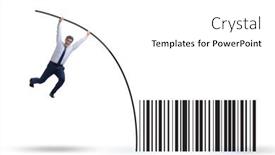  Presentation with pole - Presentation theme having businessman-jumping-over-bar-code background and a white colored foreground
