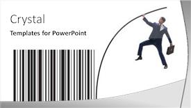  Presentation with pole - Slides featuring businessman-jumping-over-bar-code background and a white colored foreground