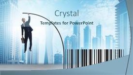  Presentation with pole - PPT theme enhanced with businessman-jumping-over-bar-code background and a sky blue colored foreground