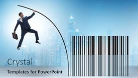  Presentation with pole - Presentation featuring businessman-jumping-over-bar-code background and a light blue colored foreground