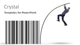  Presentation with pole - Slide set consisting of businessman-jumping-over-bar-code background and a white colored foreground