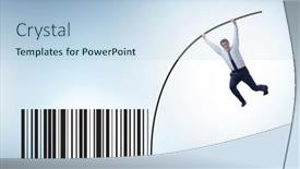  Presentation with pole - Presentation design featuring businessman-jumping-over-bar-code background and a light blue colored foreground