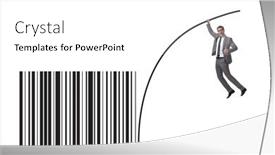  Presentation with pole - Slide deck consisting of businessman-jumping-over-bar-code background and a white colored foreground