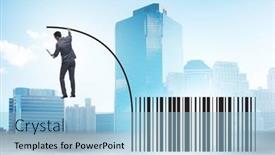  Presentation with pole - Presentation featuring businessman-jumping-over-bar-code background and a light blue colored foreground