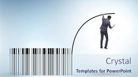  Presentation with pole - Slide set consisting of businessman-jumping-over-bar-code background and a sky blue colored foreground