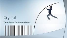  Presentation with pole - PPT theme enhanced with businessman-jumping-over-bar-code background and a sky blue colored foreground