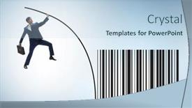  Presentation with pole - PPT theme consisting of businessman-jumping-over-bar-code background and a light blue colored foreground