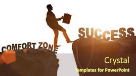  Presentation with cliff - PPT layouts having businessman-jumping-over-cliff background and a tawny brown colored foreground