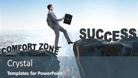  Presentation with cliff - Presentation theme consisting of businessman-jumping-over-cliff background and a ocean colored foreground