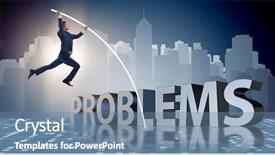  Presentation with overcome - Colorful PPT layouts enhanced with businessman jumping over problems backdrop and a seafoam green colored foreground
