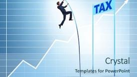  Presentation with tax evasion - PPT layouts enhanced with businessman jumping over tax background and a sky blue colored foreground