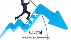  Presentation with tax evasion - Audience pleasing theme consisting of businessman jumping over tax backdrop and a white colored foreground