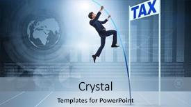  Presentation with tax evasion - Cool new presentation theme with businessman jumping over tax backdrop and a light blue colored foreground