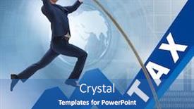  Presentation with tax avoidance - PPT theme having businessman jumping over tax in tax evasion avoidance concept background and a teal colored foreground