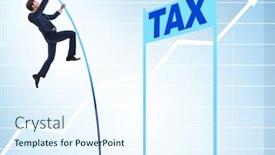  Presentation with tax evasion - Cool new PPT theme with businessman jumping over tax in tax evasion avoidance concept backdrop and a sky blue colored foreground