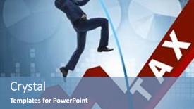  Presentation with tax avoidance - Amazing slide set having businessman jumping over tax in tax evasion avoidance concept backdrop and a teal colored foreground