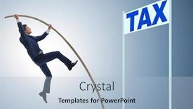  Presentation with tax evasion - Amazing slide set having businessman-jumping-over-tax backdrop and a light blue colored foreground