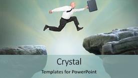  Presentation with new deal - Theme featuring businessman jumping to new job background and a light blue colored foreground