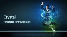  Presentation with cheerful - Slides featuring businessman jumping with glowing energy background and a ocean colored foreground