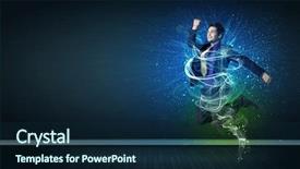  Presentation with free energy - Audience pleasing slides consisting of cheerful businessman jumping with glow backdrop and a navy blue colored foreground