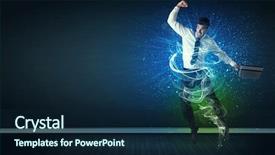  Presentation with electrical energy electric power lines - PPT layouts having businessman jumping with glowing energy background and a navy blue colored foreground