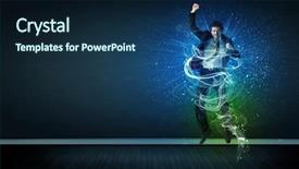  Presentation with energy - Beautiful theme featuring businessman jumping with glowing energy backdrop and a navy blue colored foreground