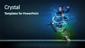  Presentation with cheerful - Slide deck having businessman jumping with glowing energy background and a navy blue colored foreground