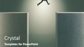  Presentation with cliff - Cool new slide deck with businessman-jumps-a-cliff-concept backdrop and a dark gray colored foreground