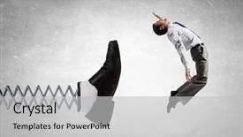  Presentation with fine food and wine spring - Theme with businessman kicked by his boss background and a light gray colored foreground