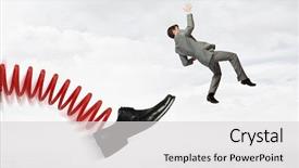  Presentation with fine food and wine spring - Slide deck with businessman kicked by his boss background and a light gray colored foreground